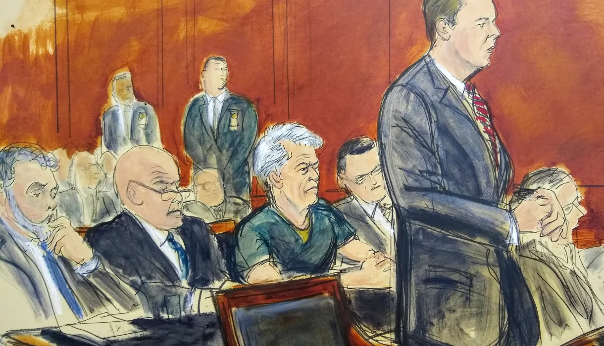 epstein in court drawing